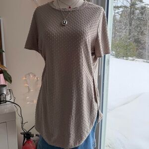 Anthropologie Textured Swiss Dot Beige Short Sleeve Tee
